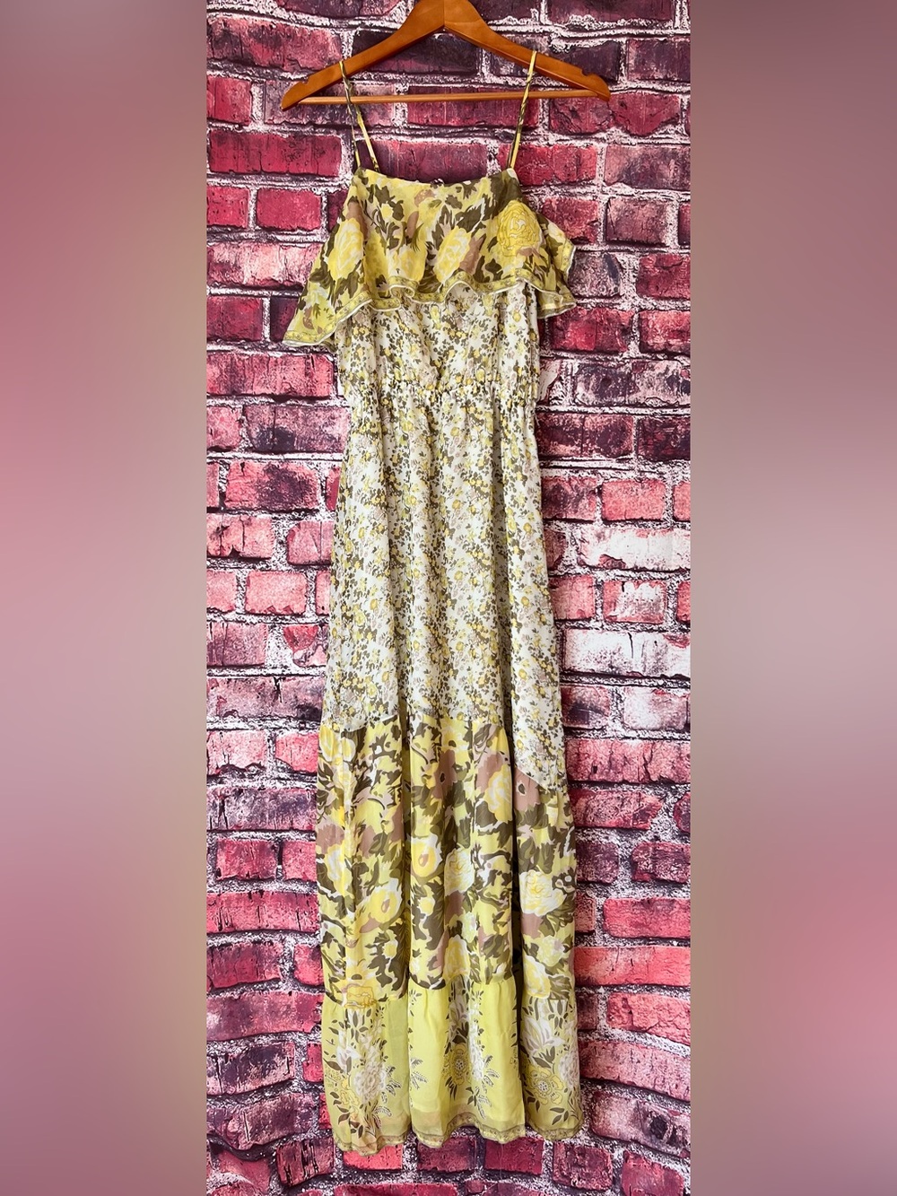 Joie 100% Silk Rominette Mixed Floral Ruffle Maxi Dress Small